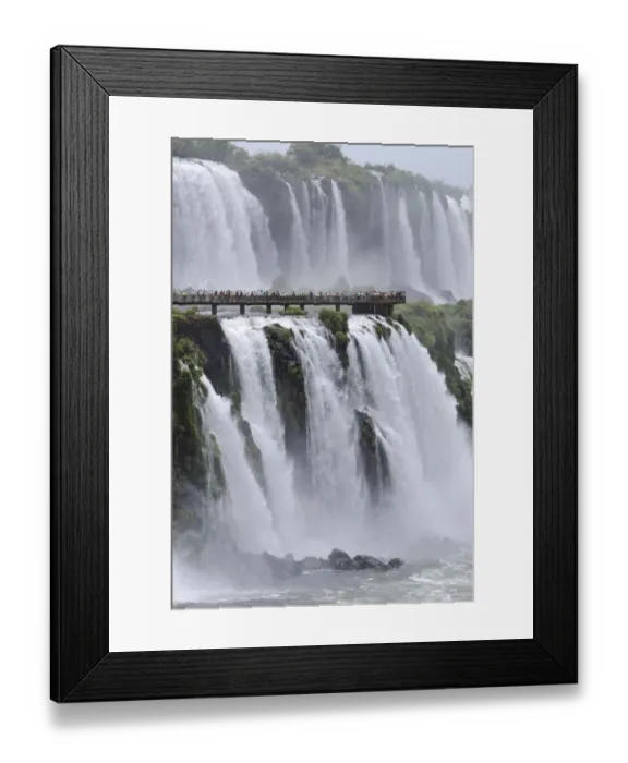 Framed Print : Iguazu Waterfalls and footbridge for tourists, Brazil / Argentina Framed Print : Iguazu Waterfalls and footbridge for tourists, Brazil / Argentina