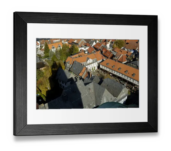 Framed Print : UNESCCO World Heritage Site view at Schuhhof picturesque old town from tower of Marktkirche Goslar Lower Saxony Germany Framed Print : UNESCCO World Heritage Site view at Schuhhof picturesque old town from tower of Marktkirche Goslar Lower Saxony Germany