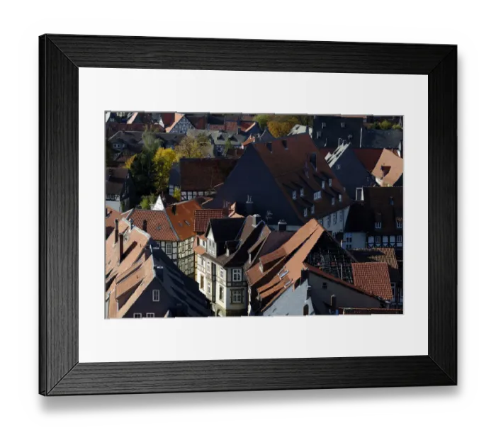 Framed Print : UNESCCO World Heritage Site view over picturesque old town from tower of Marktkirche Goslar Lower Saxony Germany Framed Print : UNESCCO World Heritage Site view over picturesque old town from tower of Marktkirche Goslar Lower Saxony Germany