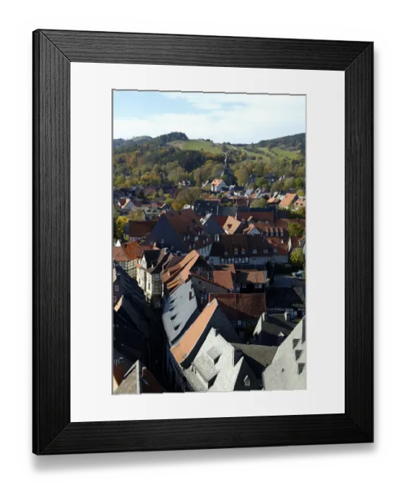 Framed Print : UNESCCO World Heritage Site view over picturesque old town from tower of Marktkirche Goslar Lower Saxony Germany Framed Print : UNESCCO World Heritage Site view over picturesque old town from tower of Marktkirche Goslar Lower Saxony Germany