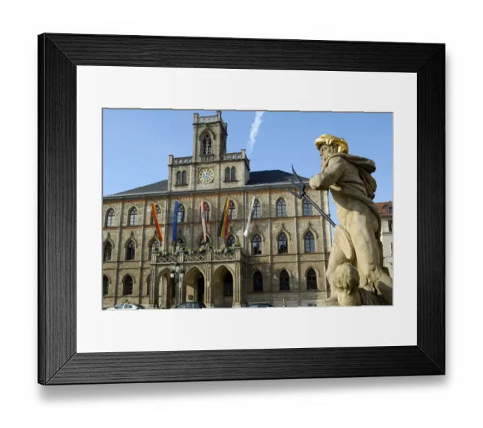 Framed Print : UNESCO World Heritage Site classic Weimar, Neptun fontain, new town hall, Weimar Thuringia Germany Framed Print : UNESCO World Heritage Site classic Weimar, Neptun fontain, new town hall, Weimar Thuringia Germany