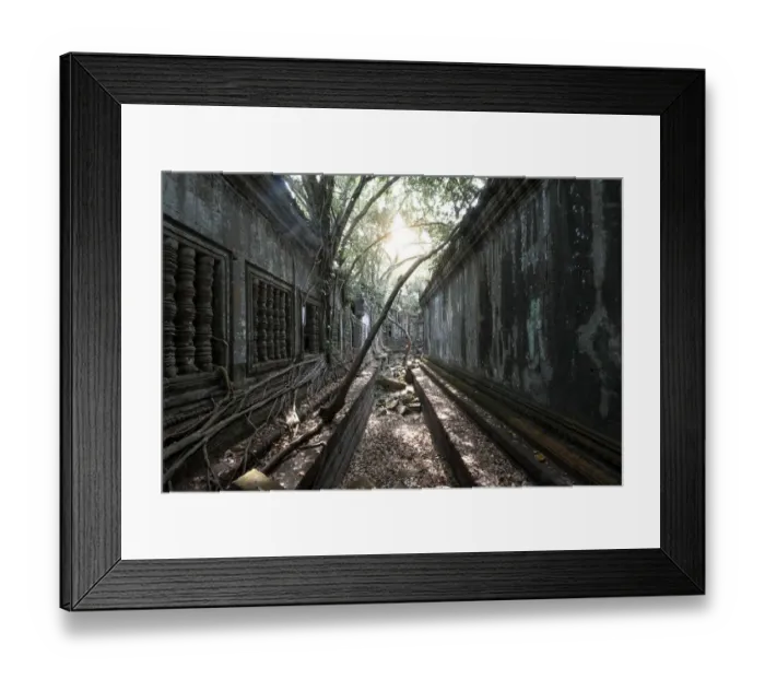 Framed Print : Trees and Thick Brush Consuming the Remaining Walls and Windows at the Unrestored Beng Mealea Temple, Angkor, Cambodia
