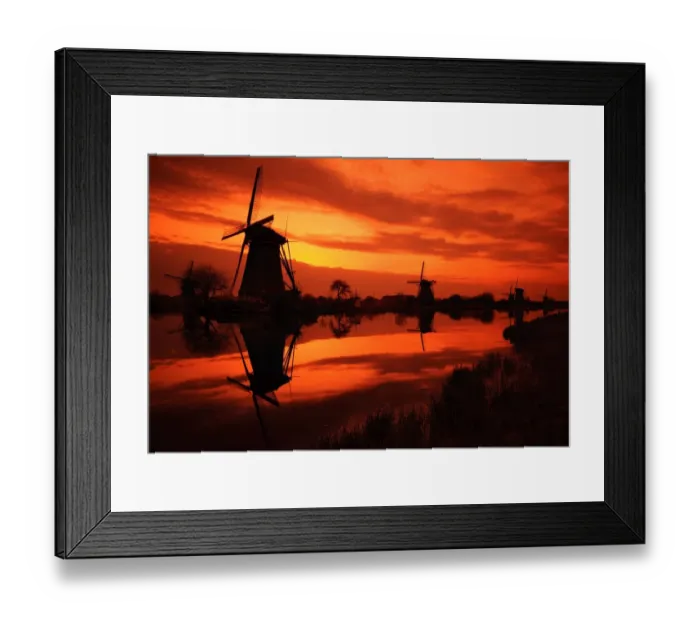 Framed Print : Kinderdijk Mill Silhouettes Framed Print : Kinderdijk Mill Silhouettes