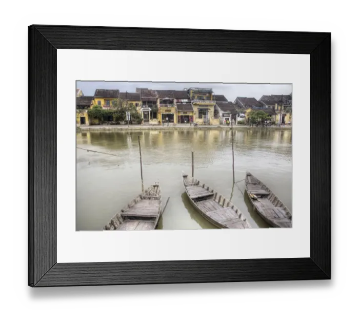 Framed Print : old town on river wooden boats