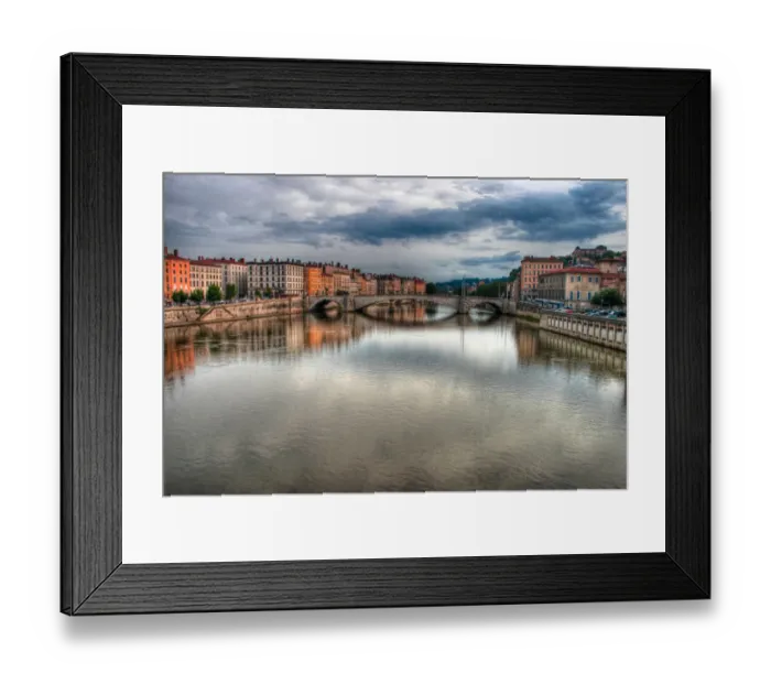 Framed Print : Lyon. The river bank lively wharf, the peninsula in the house between broad square