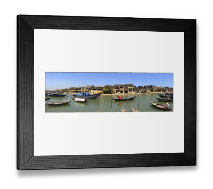 Framed Print : panoramic view of old town and river with boats Framed Print : panoramic view of old town and river with boats