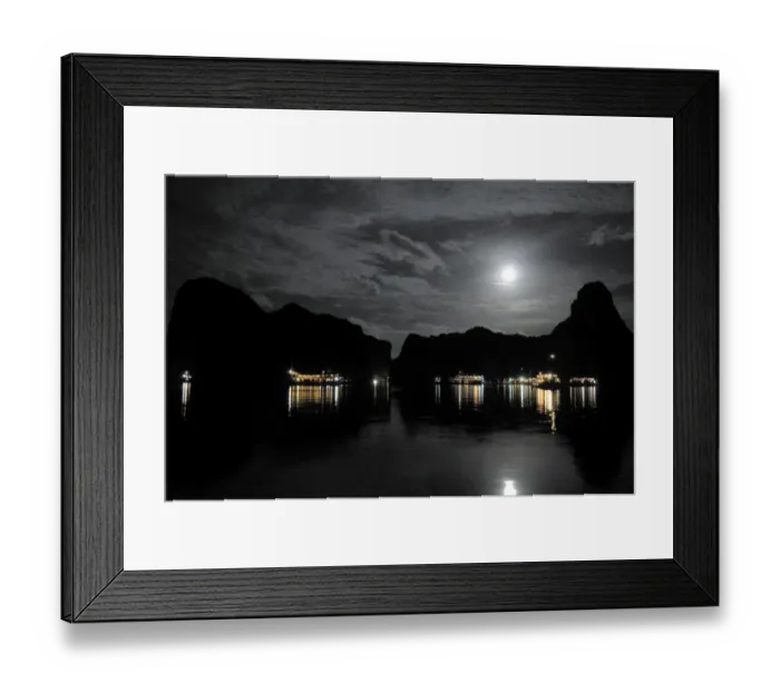 Framed Print : Anchored Junk boats in Halong Bay at night Framed Print : Anchored Junk boats in Halong Bay at night
