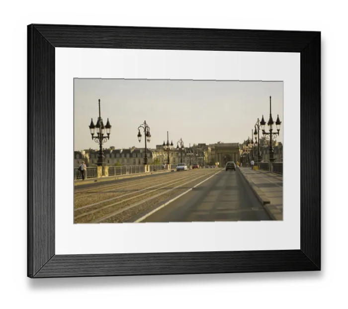 Framed Print : Cars on the road, Porte De Bourgogne, Pont De Pierre, Garonne River, Bordeaux, Aquitaine, France