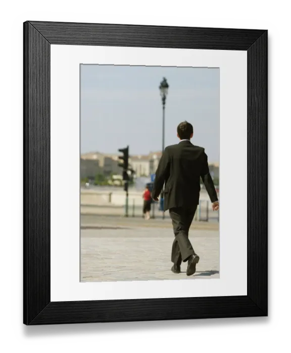 Framed Print : Rear view of a businessman walking on a sidewalk, Bordeaux, Aquitaine, France Framed Print : Rear view of a businessman walking on a sidewalk, Bordeaux, Aquitaine, France