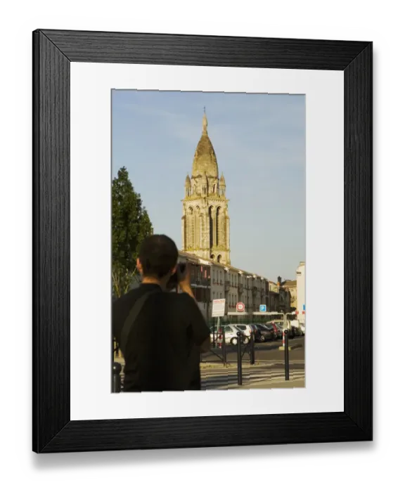 Framed Print : Rear view of a man photographing a church, Leglise Sainte-Marie De La Bastide, Bordeaux, Aquitaine, France Framed Print : Rear view of a man photographing a church, Leglise Sainte-Marie De La Bastide, Bordeaux, Aquitaine, France