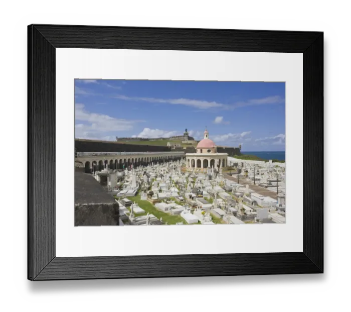 Framed Print : San Juan Cemetery with El Morro, a 16th Century fortress (a UNESCO World Heritage site) in the background Framed Print : San Juan Cemetery with El Morro, a 16th Century fortress (a UNESCO World Heritage site) in the background