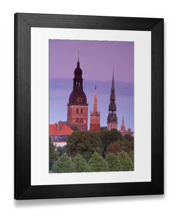 Framed Print : Bell towers and spires in Rigas Old Town