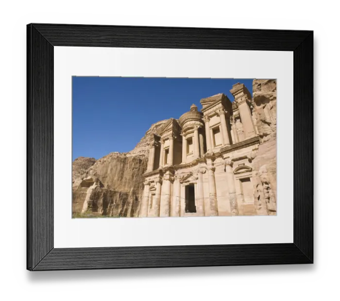 Framed Print : Local Oud player and his friend sit at the entrance to The Monastery, Petra, Jordan