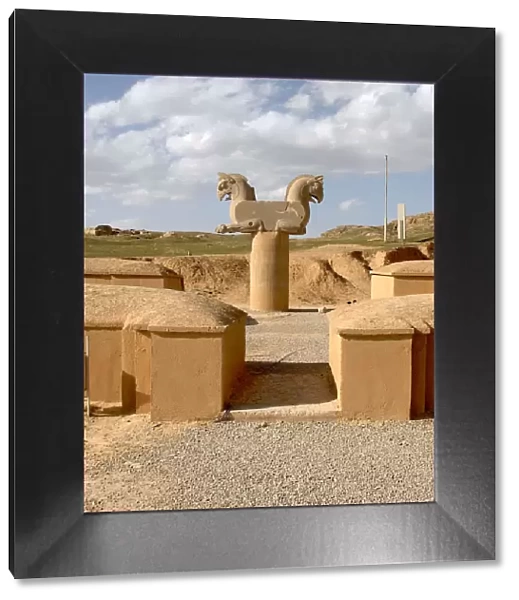 Persepolis ancient ruins in Iran - Simorgh mythical bird stone carving