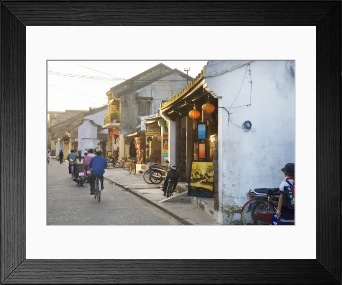 Framed Print : Street with shops and people in Vietnamese town Framed Print : Street with shops and people in Vietnamese town
