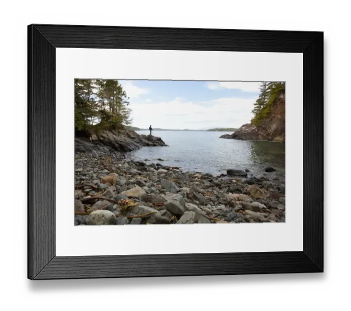 Framed Print : A Man Looks From A Cove Along The Lighthouse Trail; Tofino British Columbia Canada Framed Print : A Man Looks From A Cove Along The Lighthouse Trail; Tofino British Columbia Canada
