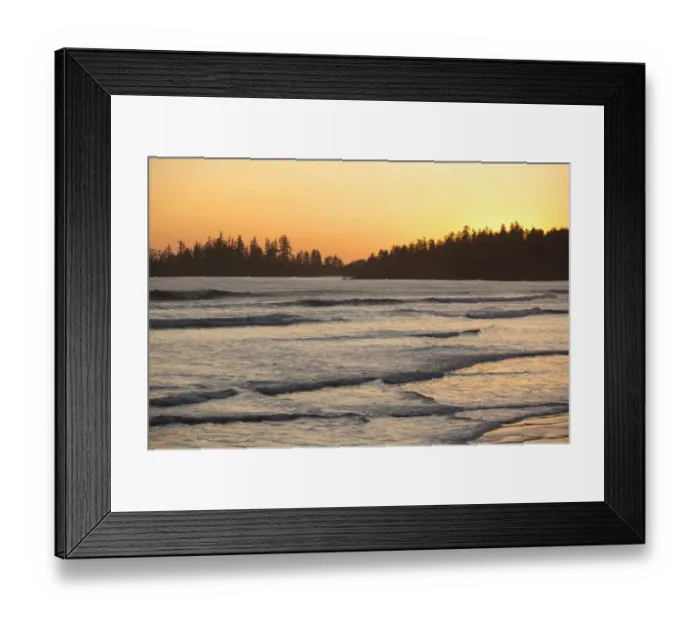 Framed Print : Waves At Long Beach A Surfers Paradise At Sunset In Pacific Rim National Park Near Tofino; British Columbia Canada