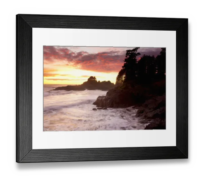 Framed Print : Waves At Cox Bay And Sunset Point At Sunset Near Tofino; British Columbia Canada Framed Print : Waves At Cox Bay And Sunset Point At Sunset Near Tofino; British Columbia Canada