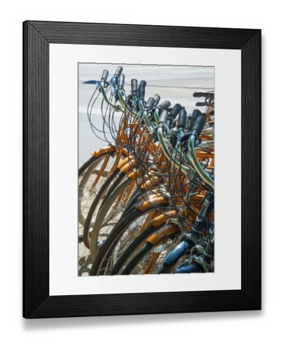 Framed Print : Stack of Identical Bicycles