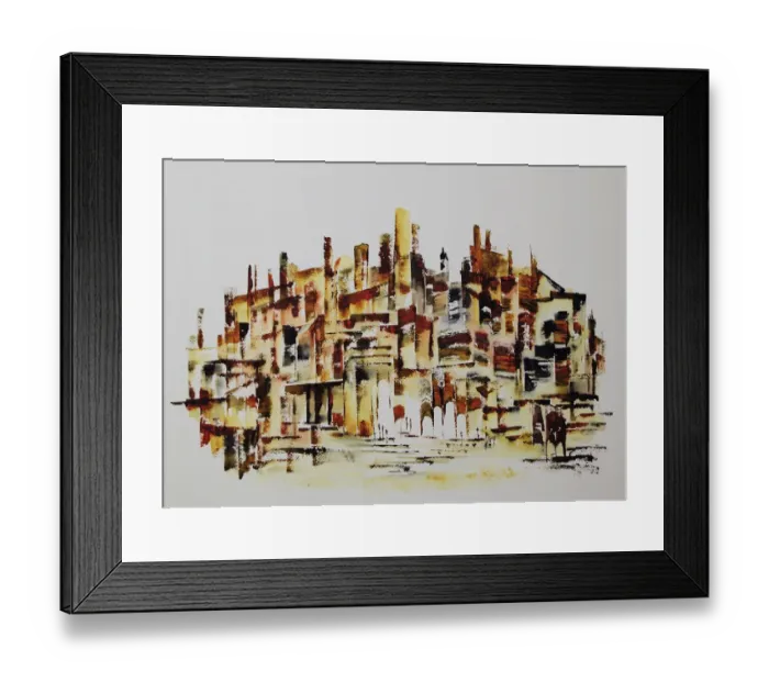Framed Print : Busy town. Impression of a Tuscan hill town. Watercolour on Arches Framed Print : Busy town. Impression of a Tuscan hill town. Watercolour on Arches