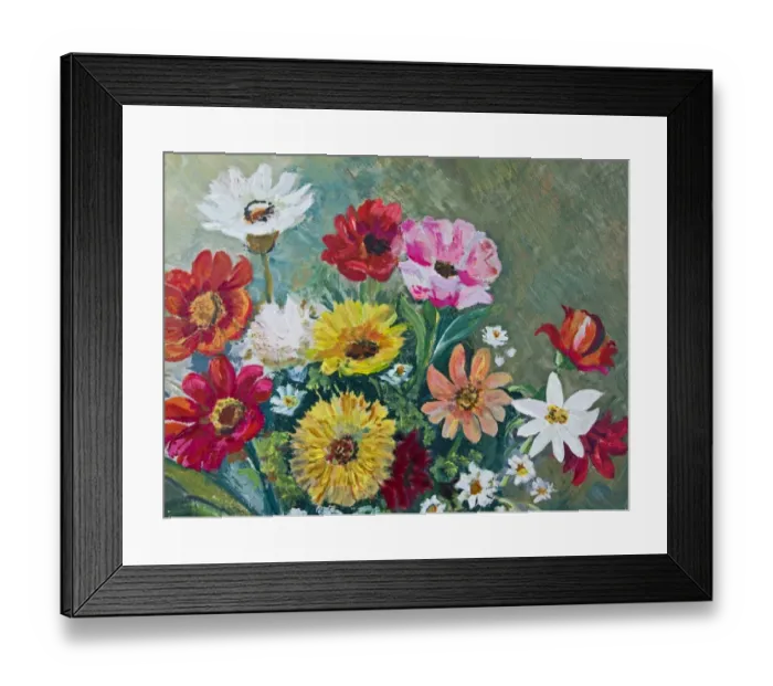Framed Print : Oil painted daisy family flower arrangement