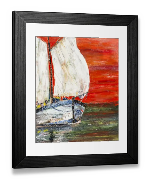 Framed Print : Acrylic oil painting of sailboat on ocean Framed Print : Acrylic oil painting of sailboat on ocean