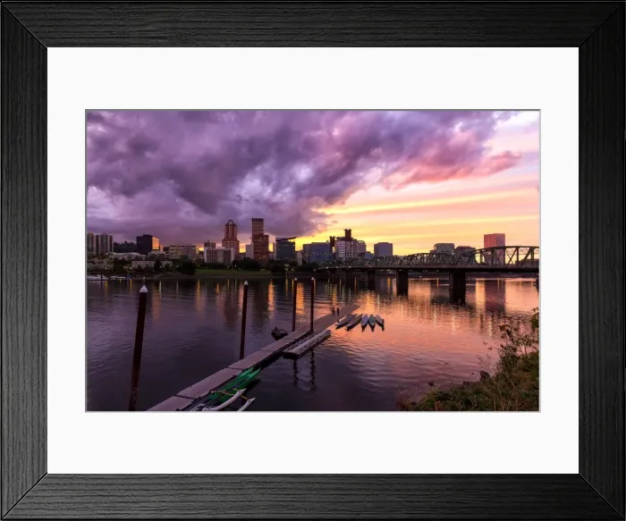 Framed Print : Sunset over Portland Downtown Skyline Framed Print : Sunset over Portland Downtown Skyline