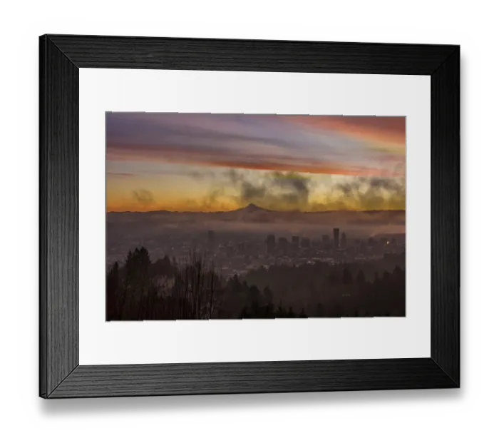 Framed Print : Portland Oregon Cityscape with Mount Hood at Dawn Framed Print : Portland Oregon Cityscape with Mount Hood at Dawn
