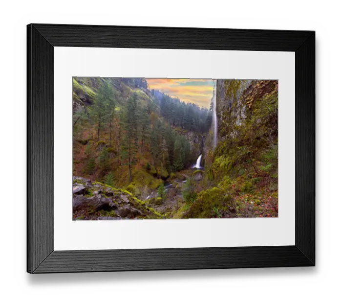 Framed Print : Wahclella Falls at Columbia River Gorge Sunset