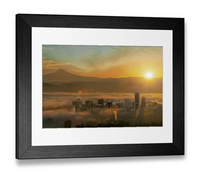 Framed Print : Sunrise and Rolling Fog over city of Portland Oregon Framed Print : Sunrise and Rolling Fog over city of Portland Oregon