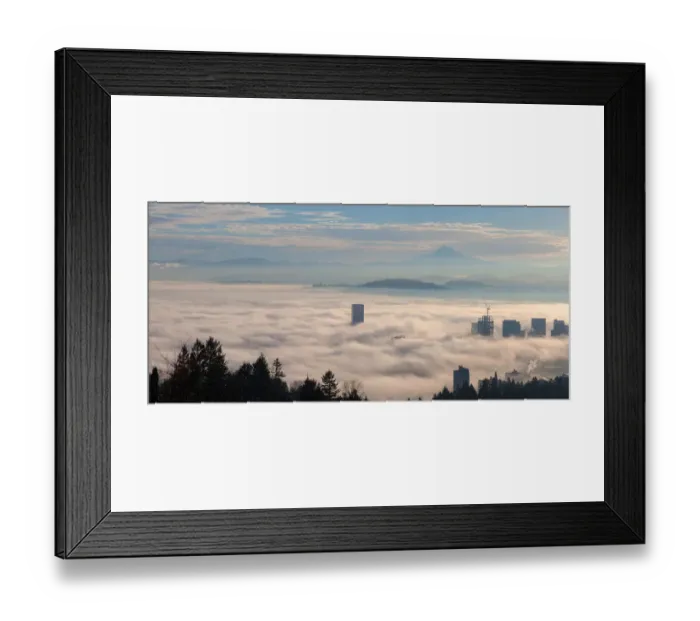 Framed Print : Low Fog Bank Over Portland Oregon Cityscape Framed Print : Low Fog Bank Over Portland Oregon Cityscape
