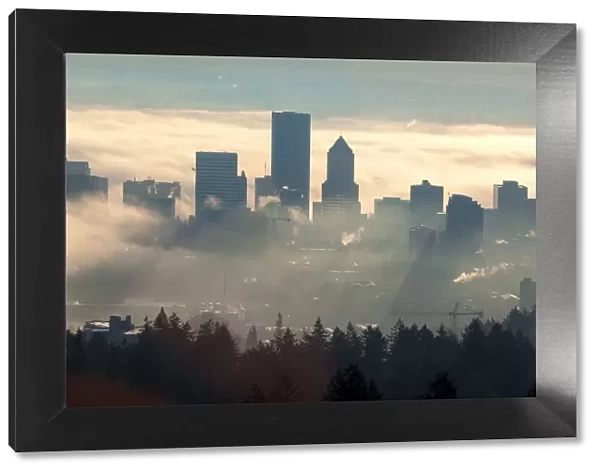 Fog Over Portland Oregon Downtown