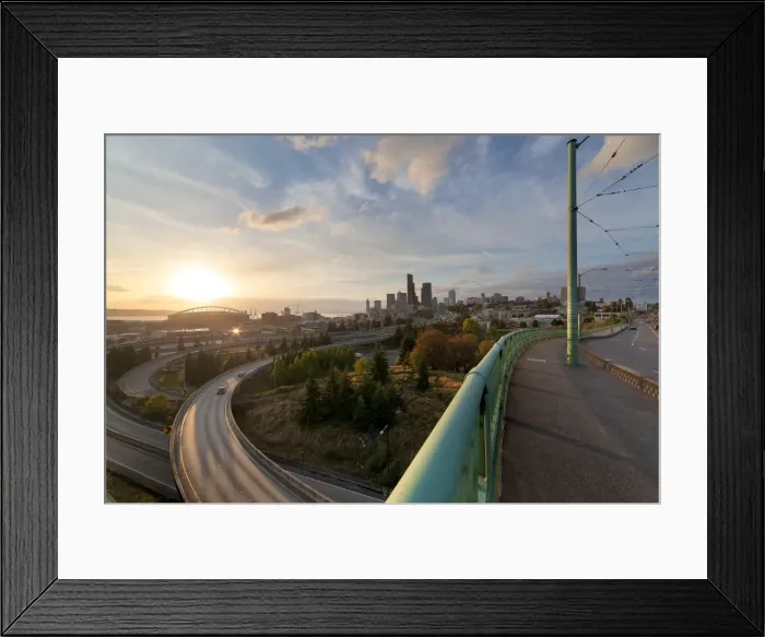 Framed Print : Seattle Skyline and Freeways at Sunset Framed Print : Seattle Skyline and Freeways at Sunset