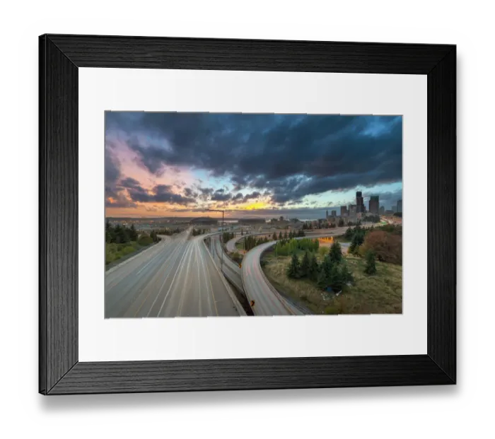 Framed Print : Colorful Sunset Over Seattle Freeways Framed Print : Colorful Sunset Over Seattle Freeways