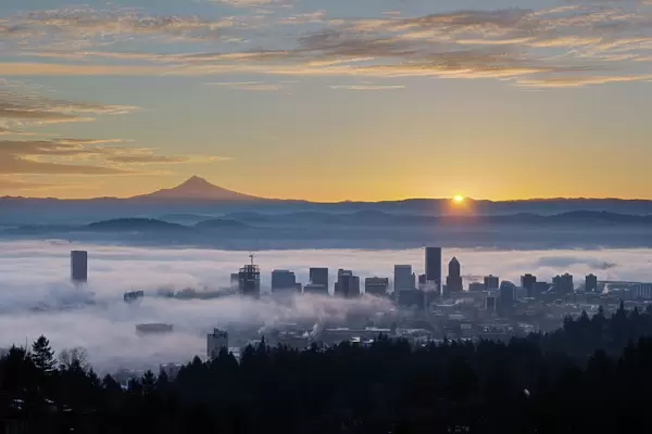 Sunrise over Foggy Portland Oregon