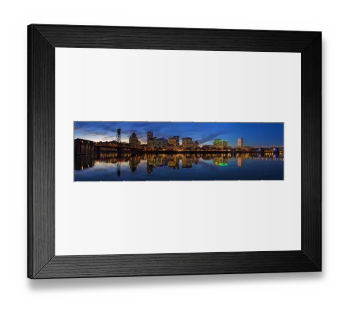 Framed Print : Portland Downtown Skyline at Blue Hour Panorama Framed Print : Portland Downtown Skyline at Blue Hour Panorama
