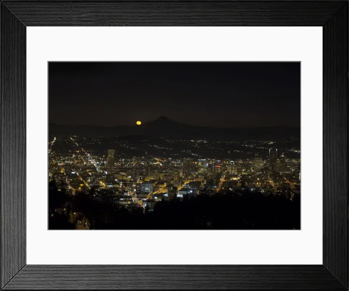 Framed Print : Moonrise Over Portland Oregon Cityscape Framed Print : Moonrise Over Portland Oregon Cityscape