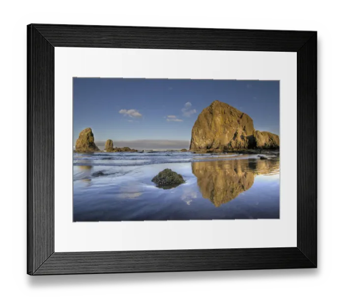 Framed Print : Reflection of Haystack Rock at Cannon Beach Framed Print : Reflection of Haystack Rock at Cannon Beach