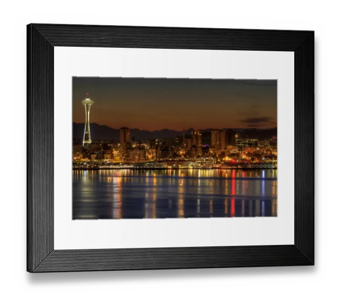 Framed Print : Seattle downtown skyline from alki beach dawn Framed Print : Seattle downtown skyline from alki beach dawn