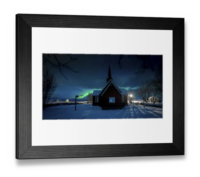 Framed Print : Norwegian Church and Aurora Framed Print : Norwegian Church and Aurora