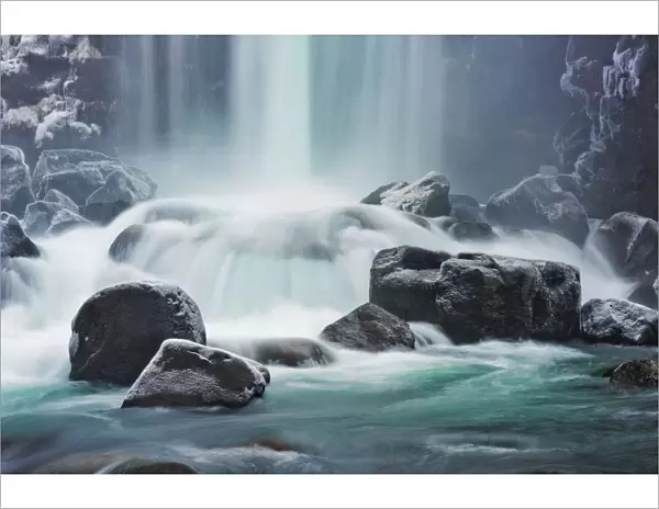 Waterfall of cold clear flowing water
