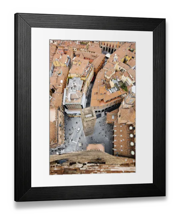 Framed Print : Bologna towers and the old town seen directly from above
