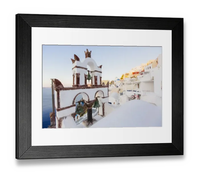 Framed Print : Orthodox church and its bell tower in Oia village, Santorini, Cyclades, Greece Framed Print : Orthodox church and its bell tower in Oia village, Santorini, Cyclades, Greece