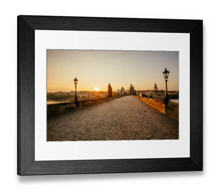 Framed Print : Sunrise above Prague seen at Charles Bridge, Czech Republic Framed Print : Sunrise above Prague seen at Charles Bridge, Czech Republic