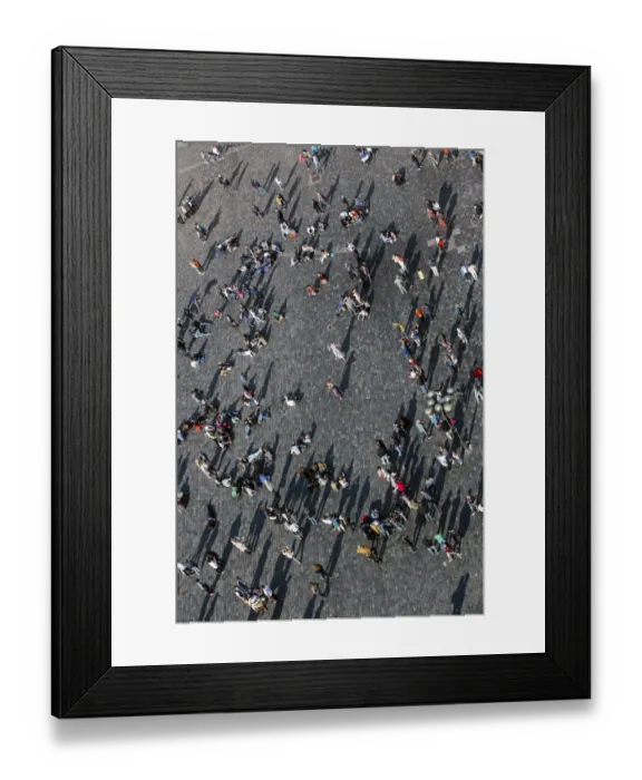Framed Print : Tourists watching street perfrormers on the Old Town Square, elevated view, Prague, Czech Republic Framed Print : Tourists watching street perfrormers on the Old Town Square, elevated view, Prague, Czech Republic