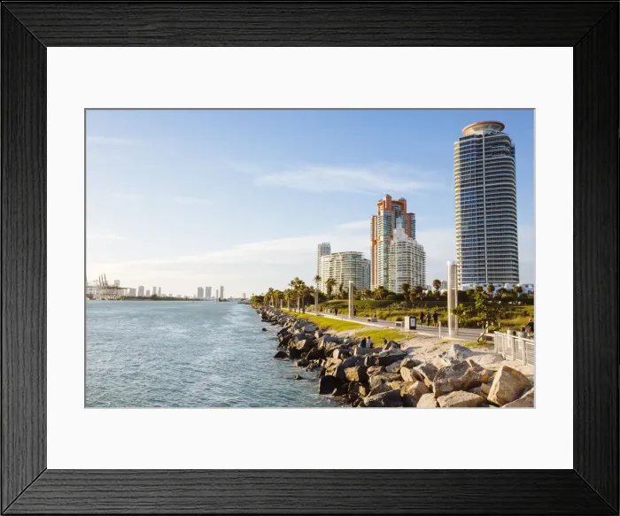 Framed Print : Skyline with residential condos on South Beach, Miami, Florida, USA Framed Print : Skyline with residential condos on South Beach, Miami, Florida, USA