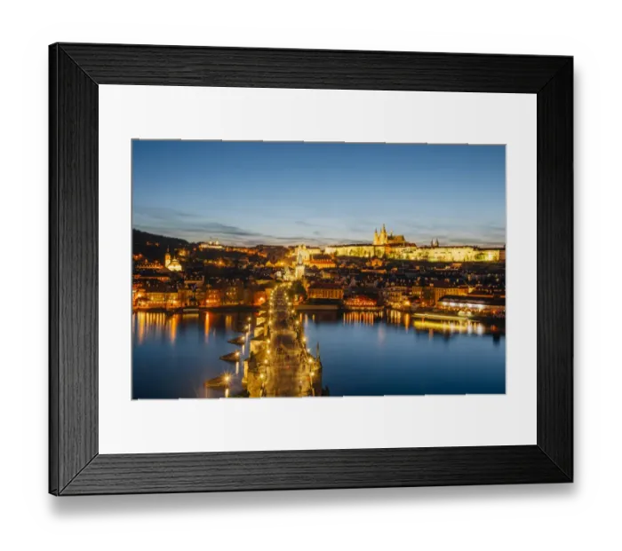 Framed Print : Charles Bridge and Prague illuminated skyline after the sunset, Prague, Czech Republic Framed Print : Charles Bridge and Prague illuminated skyline after the sunset, Prague, Czech Republic