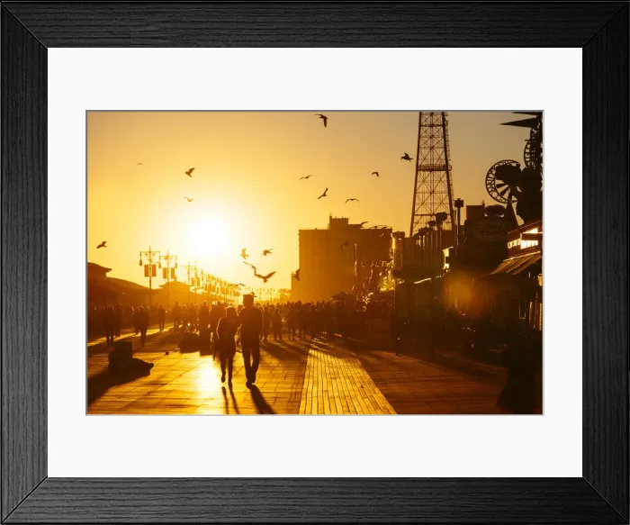 Framed Print : Coney Island Boardwalk at sunset, Brooklyn, NYC Framed Print : Coney Island Boardwalk at sunset, Brooklyn, NYC