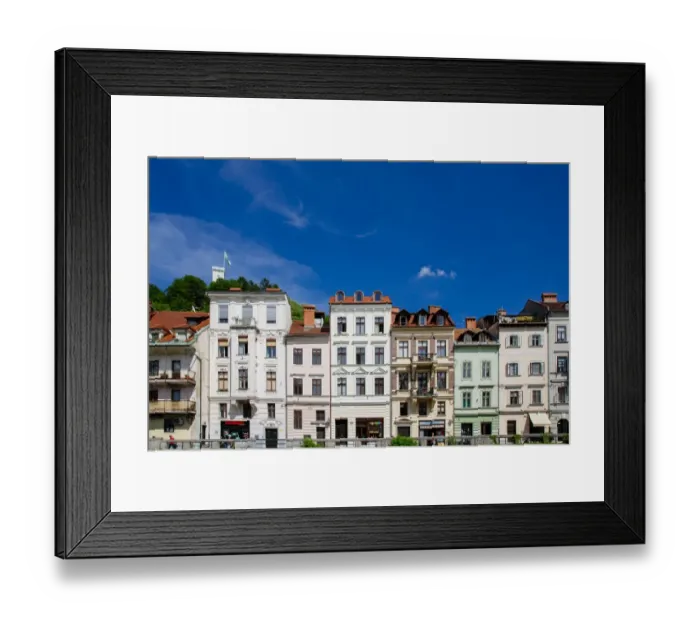 Framed Print : Houses on the bank of Ljubljana river, Slovenia Framed Print : Houses on the bank of Ljubljana river, Slovenia