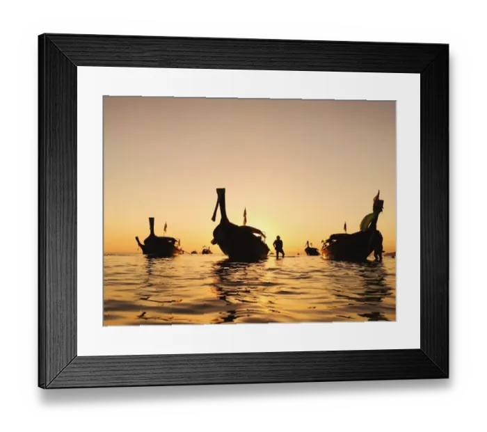 Framed Print : Fisherman and longtail boats at sunset in Thailand Framed Print : Fisherman and longtail boats at sunset in Thailand